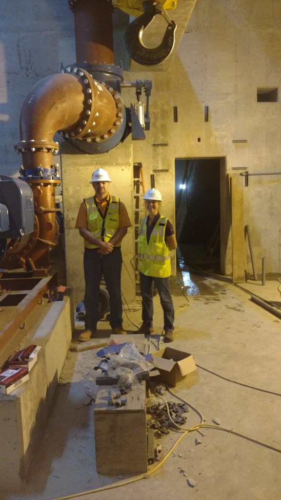 Senior Principal Engineer Benjamin Alter, Hazen & Sawyer, and Michelle Simpson, RWSA Senior Civil Engineer at floor level. (Sept 2016)